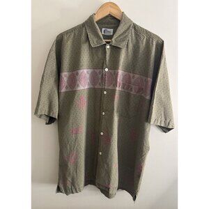 Arizona Vintage Y2K Shirt Large Asian Geometric Short Sleeve Button Up Cotton